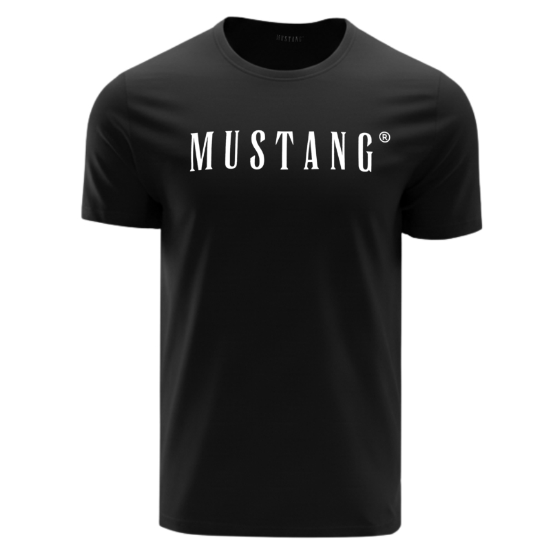 Czarny T-Shirt męski Mustang z białym napisem
