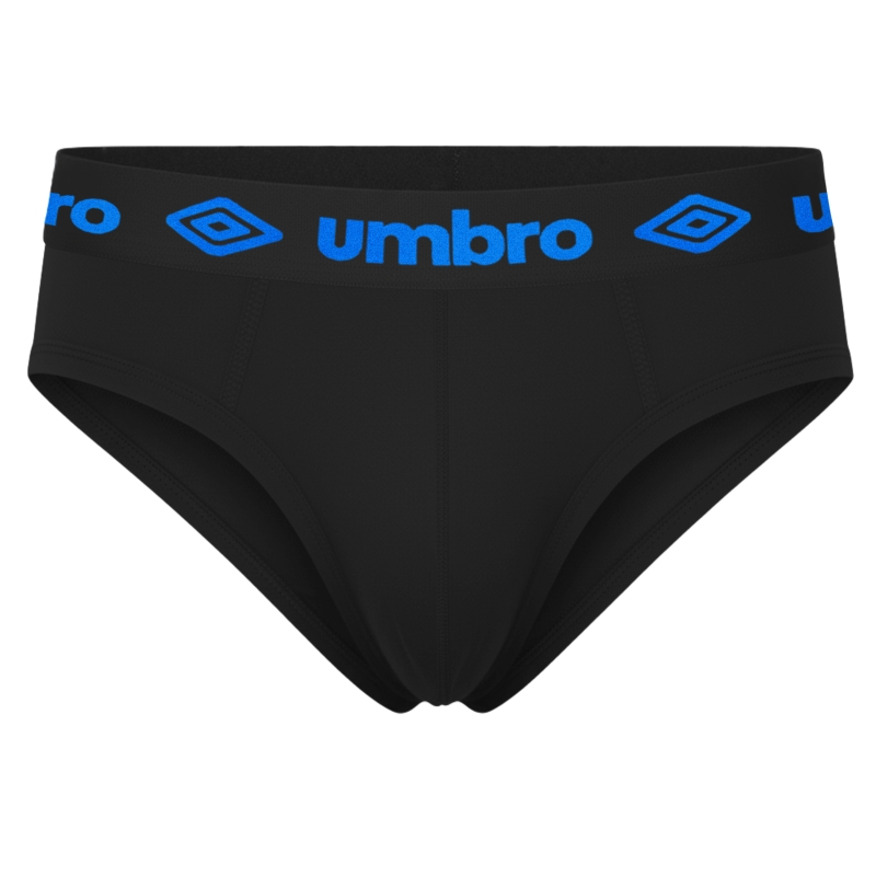 Slipy męskie Umbro czarne z niebieskim logo na gumie