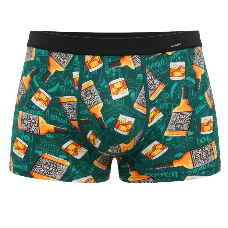 Bokserki męskie Cornette zielone z nadrukiem butelek whiskey