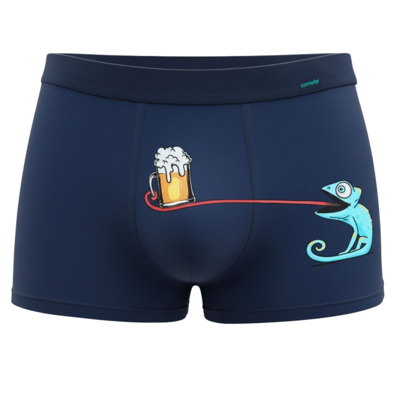 Bokserki męskie Cornette granatowe z nadrukiem kameleona i piwa