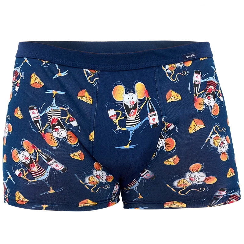Granatowe bokserki Cornette z myszą – bielizna z motywem świątecznym.