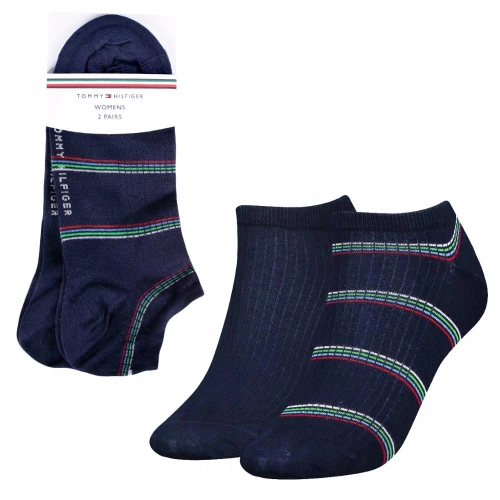 TOMMY HILFIGER Skarpety Damskie Bawełna Stopki 2 Pary Granatowe