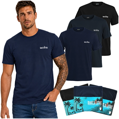 BAD SURFER Koszulka Męska 3pak T-shirt Bawełniana Logo Rozmiar M