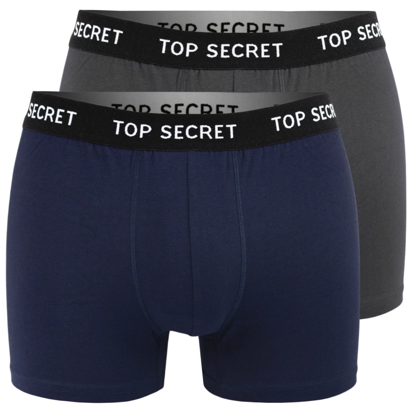 Dwie pary czarnych bokserek Top Secret z zieloną i niebieską gumą
