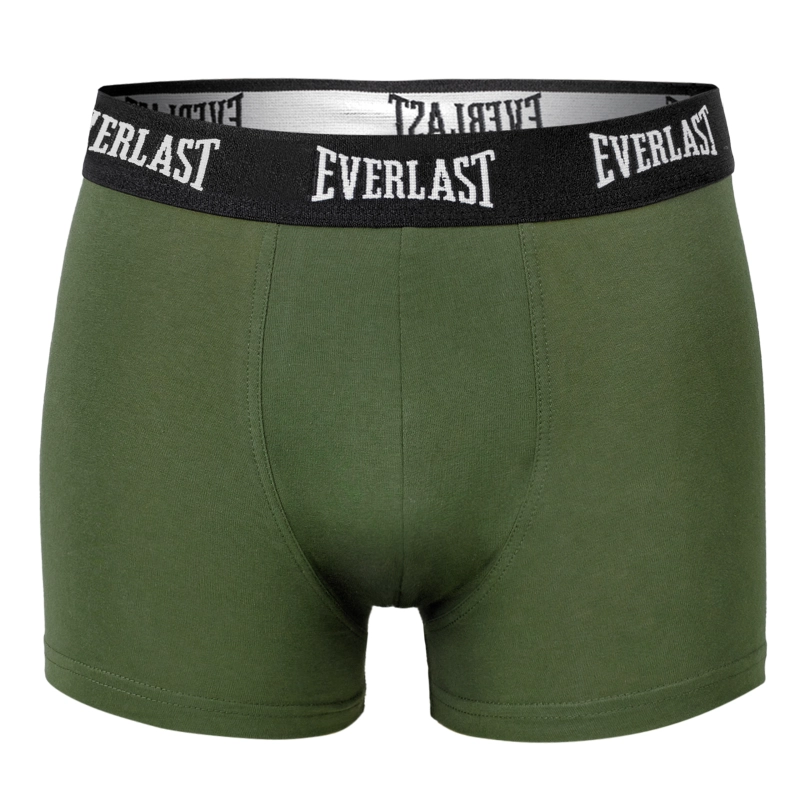 Oliwkowe bokserki Everlast z czarną gumą z napisem marki.