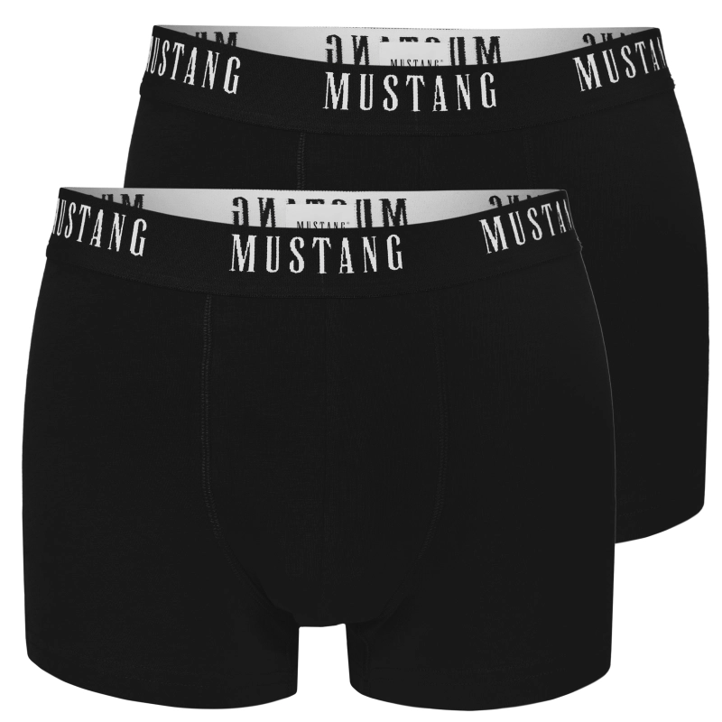 Dwie czarne bokserki Mustang z nadrukiem na gumie.